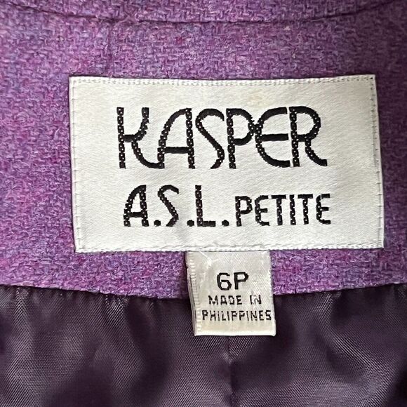 Kasper Womens Blazer Wool Blend Zip Collar Office Purple Knit - Picture 4 of 8